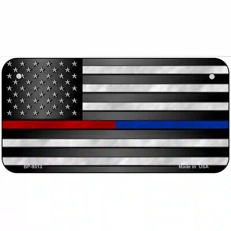 American Flag Police / Fire Novelty Metal License Plate 6" x 3" (BP)