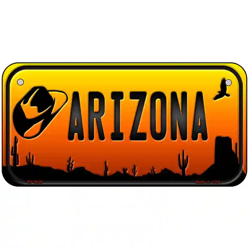 Cowboy Hat Arizona Scenic Novelty Metal License Plate 6" x 3" (BP)