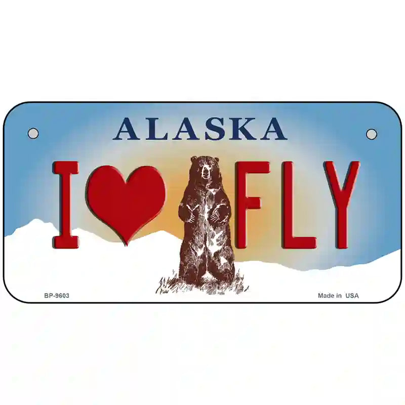 I Love Fly Alaska State Novelty Metal License Plate 6" x 3" (BP)