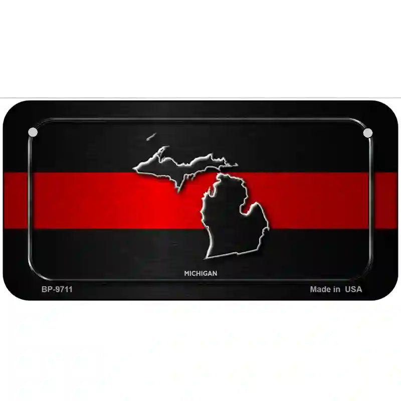 Michigan Thin Red Line Metal Novelty License Plate 6" x 3" (BP)