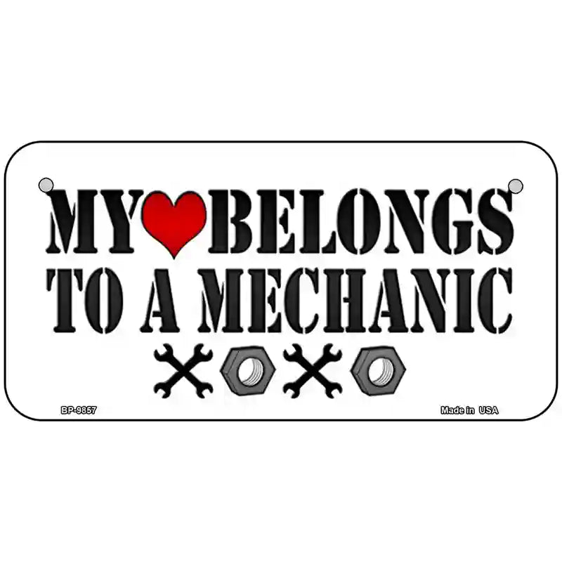 Heart Belongs To Mechanic Novelty Metal License Plate 6" x 3" (BP)