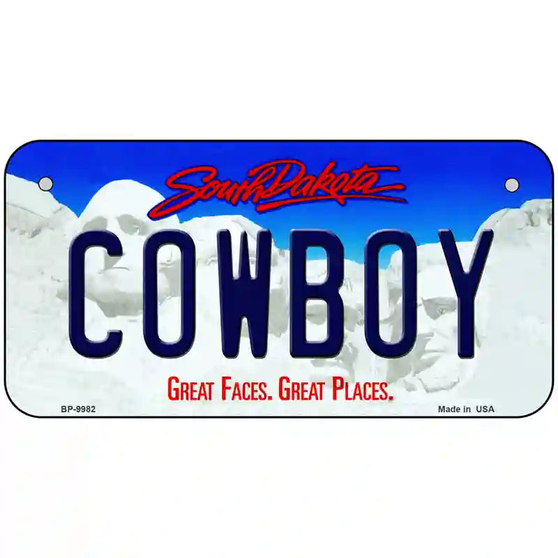 Cowboy South Dakota Metal Novelty License Plate 6" x 3" (BP)