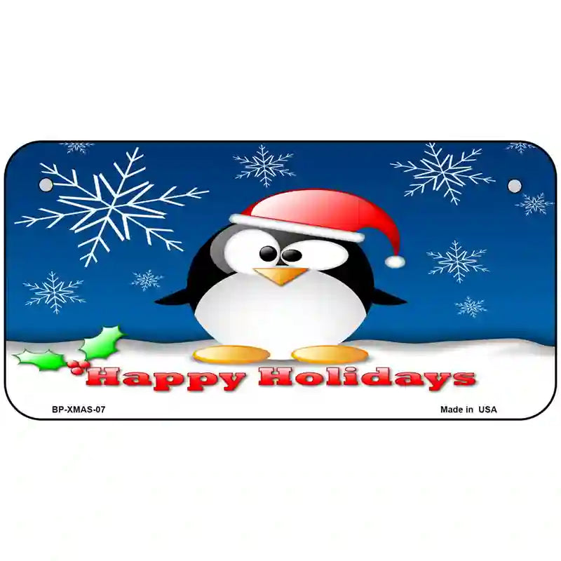 Happy Holidays Penguin Metal Novelty License Plate 6" x 3" (BP)