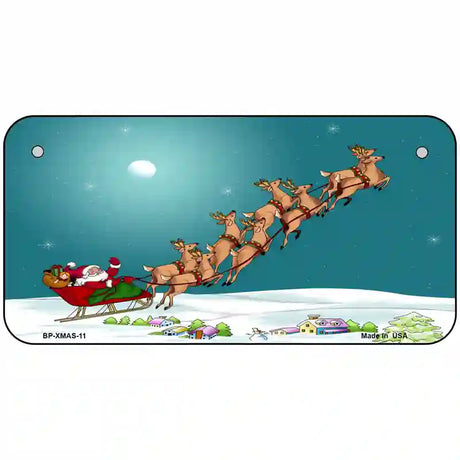 Santa And Reindeer Metal Novelty License Plate 6" x 3" (BP)