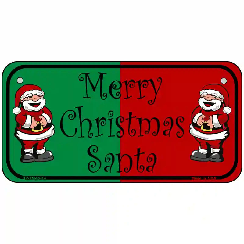 Green Red Santa Metal Novelty License Plate 6" x 3" (BP)