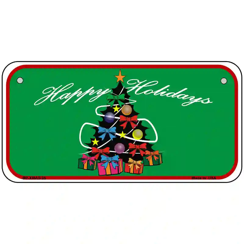 Happy Holidays Christmas Tree Metal Novelty License Plate 6" x 3" (BP)