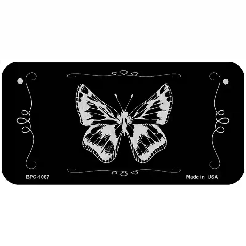 Butterfly Black Brushed Chrome Novelty Metal License Plate 6" x 3" (BPC)