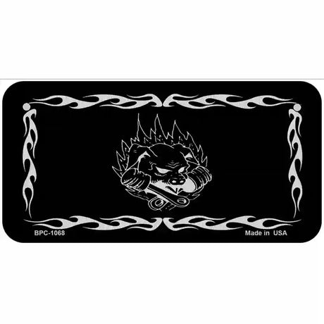 Pig In Flames Black Brushed Chrome Novelty Metal License Plate 6" x 3" (BPC)