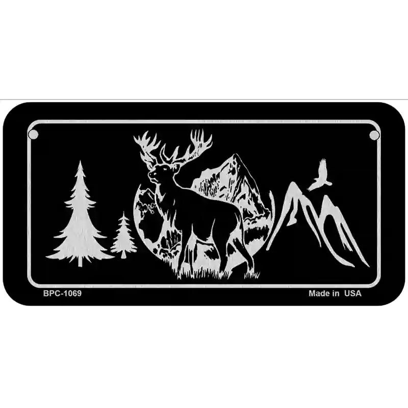 Elk Black Brushed Chrome Novelty Metal License Plate 6" x 3" (BPC)