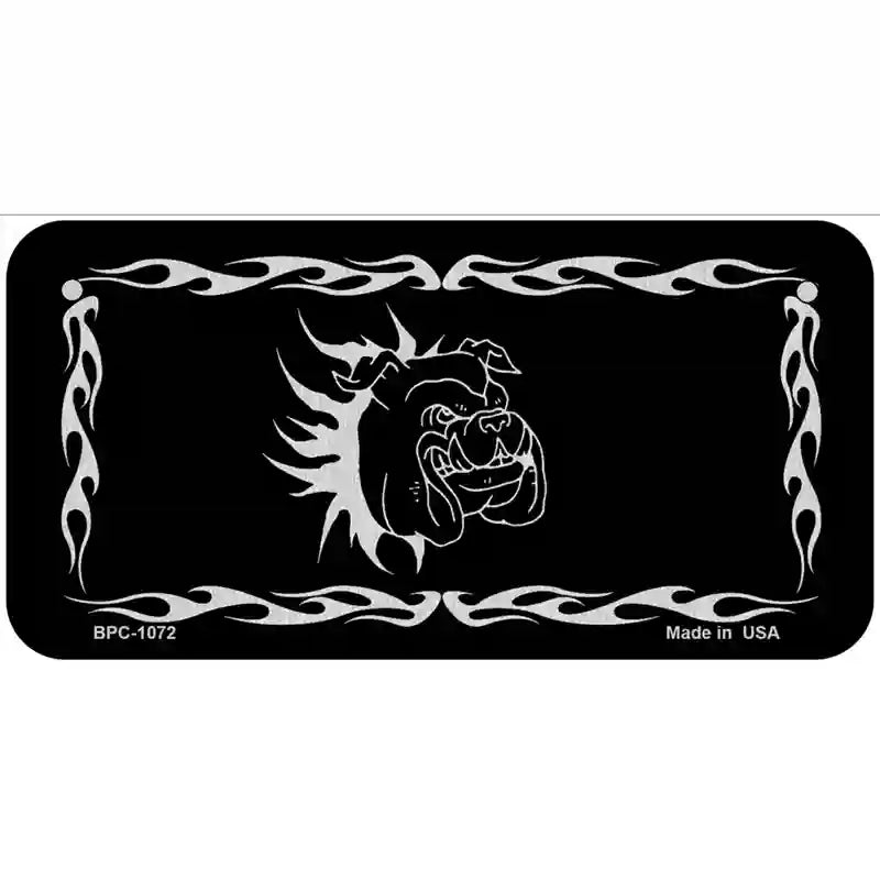 Dog In Flames Black Brushed Chrome Novelty Metal License Plate 6" x 3" (BPC)