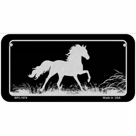 Horse Black Brushed Chrome Novelty Metal License Plate 6" x 3" (BPC)