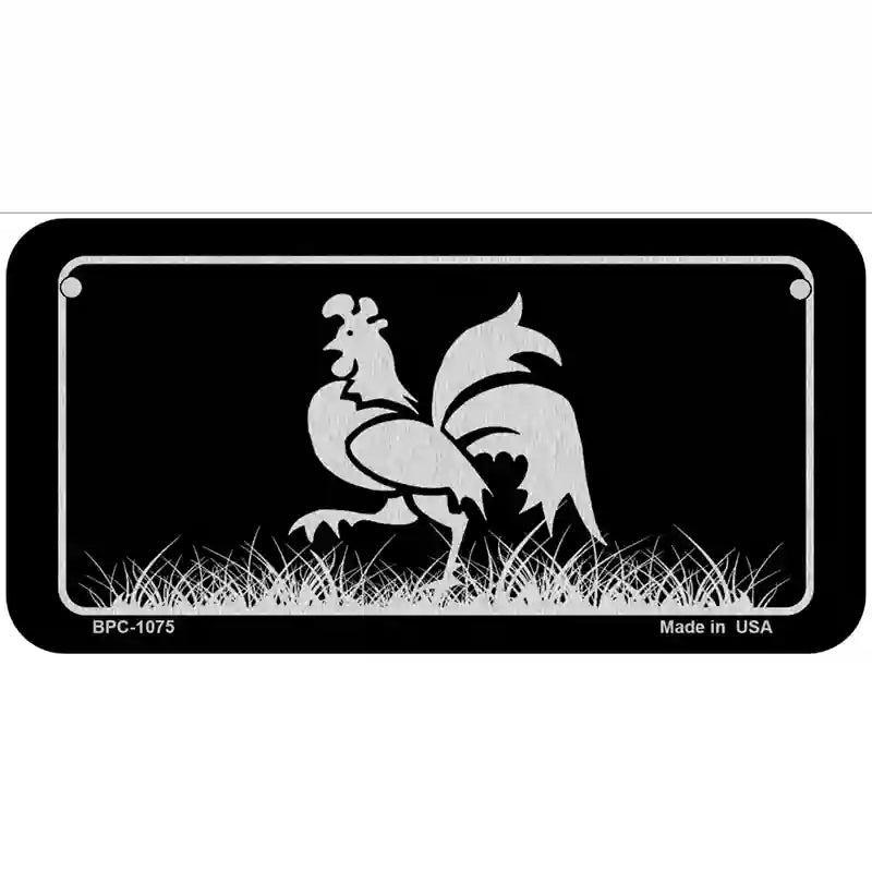 Rooster Black Brushed Chrome Novelty Metal License Plate 6" x 3" (BPC)