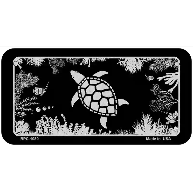 Turtle Black Brushed Chrome Novelty Metal License Plate 6" x 3" (BPC)