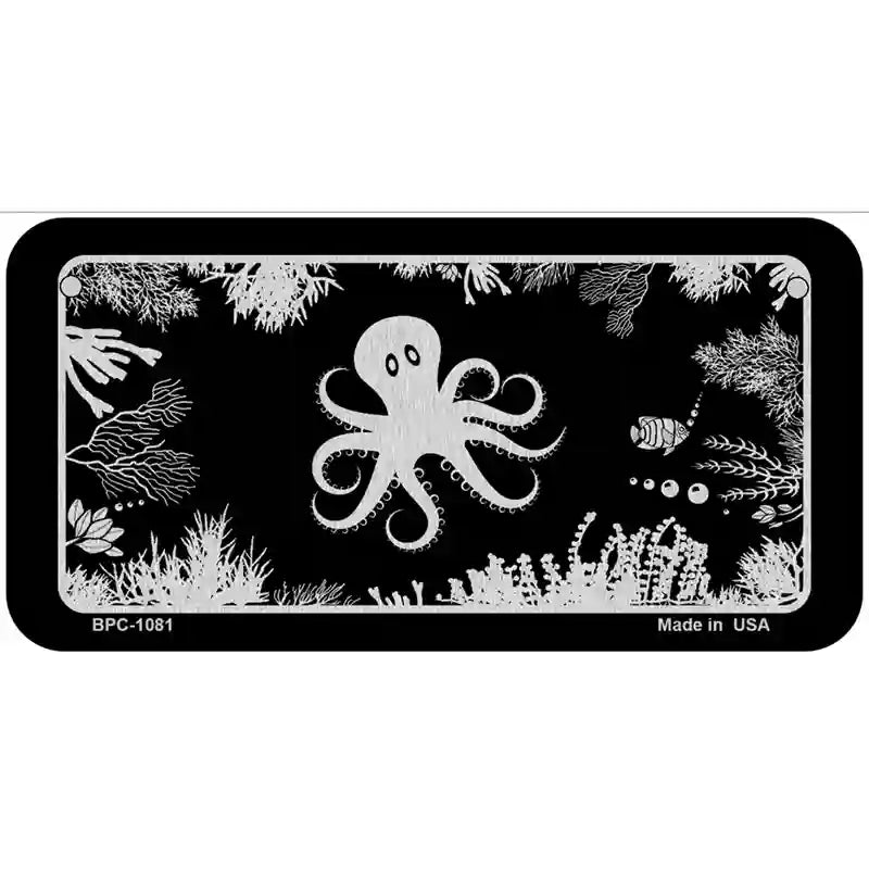 Octopus Black Brushed Chrome Novelty Metal License Plate 6" x 3" (BPC)