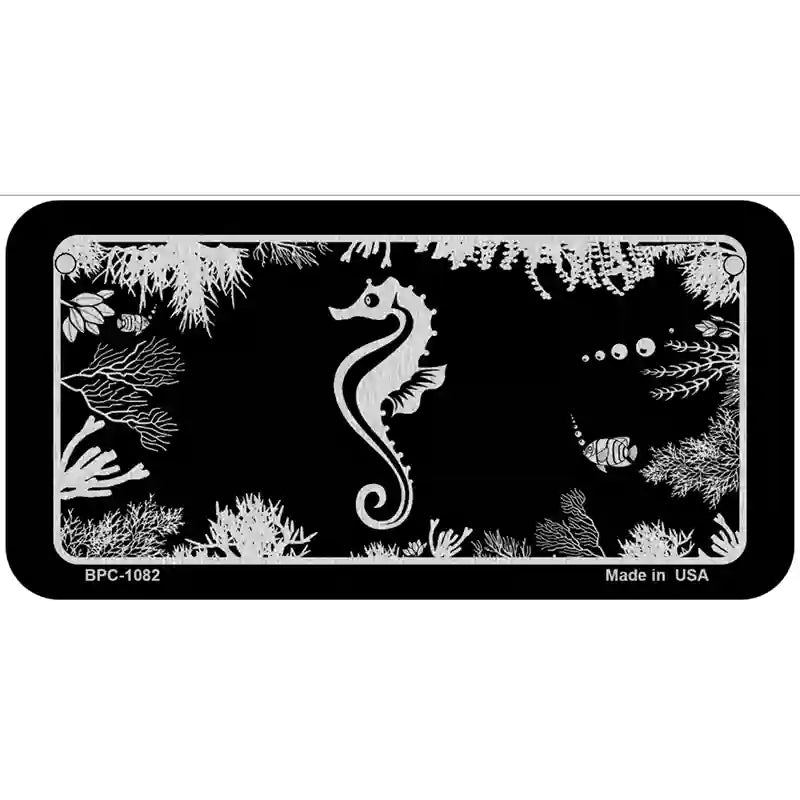 Sea Horse Black Brushed Chrome Novelty Metal License Plate 6" x 3" (BPC)