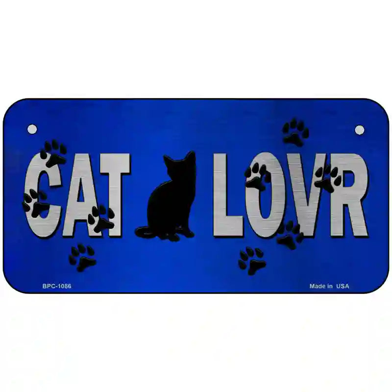 Cat Lover Blue Brushed Chrome Novelty Metal License Plate Tag 6" x 3" (BPC)