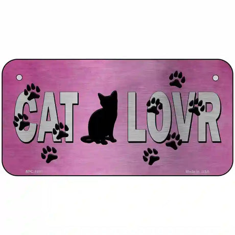 Cat Lover Pink Brushed Chrome Novelty Metal License Plate Tag 6" x 3" (BPC)