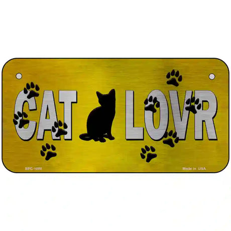 Cat Lover Yellow Brushed Chrome Novelty Metal License Plate Tag 6" x 3" (BPC)