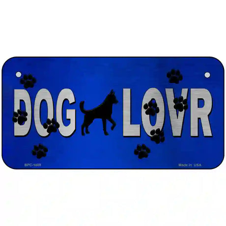 Dog Lover Blue Brushed Chrome Novelty Metal License Plate Tag 6" x 3" (BPC)