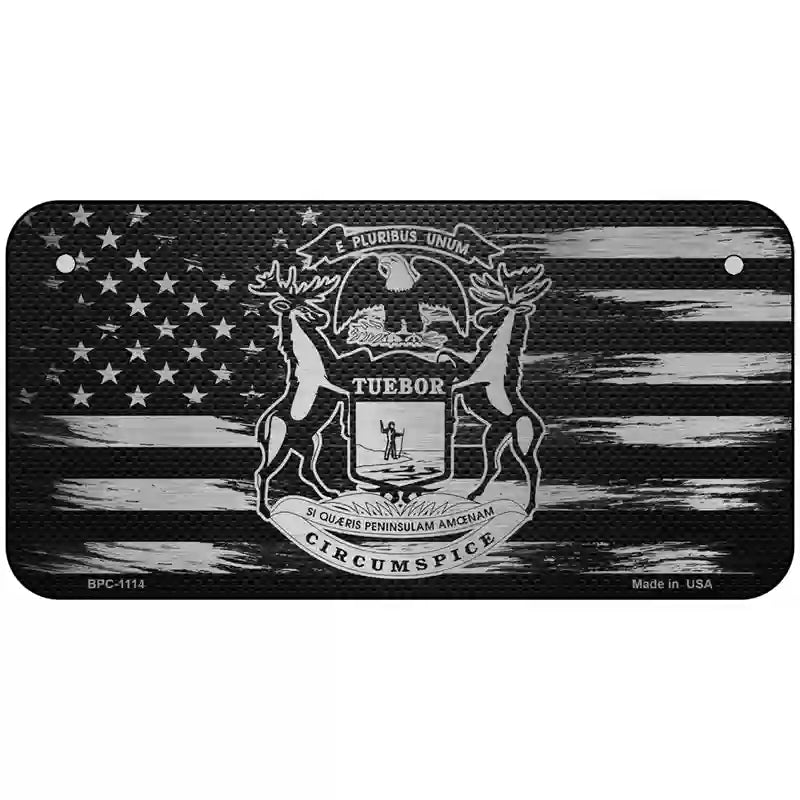 Michigan Carbon Fiber Novelty Metal License Plate 6" x 3" (BPC)