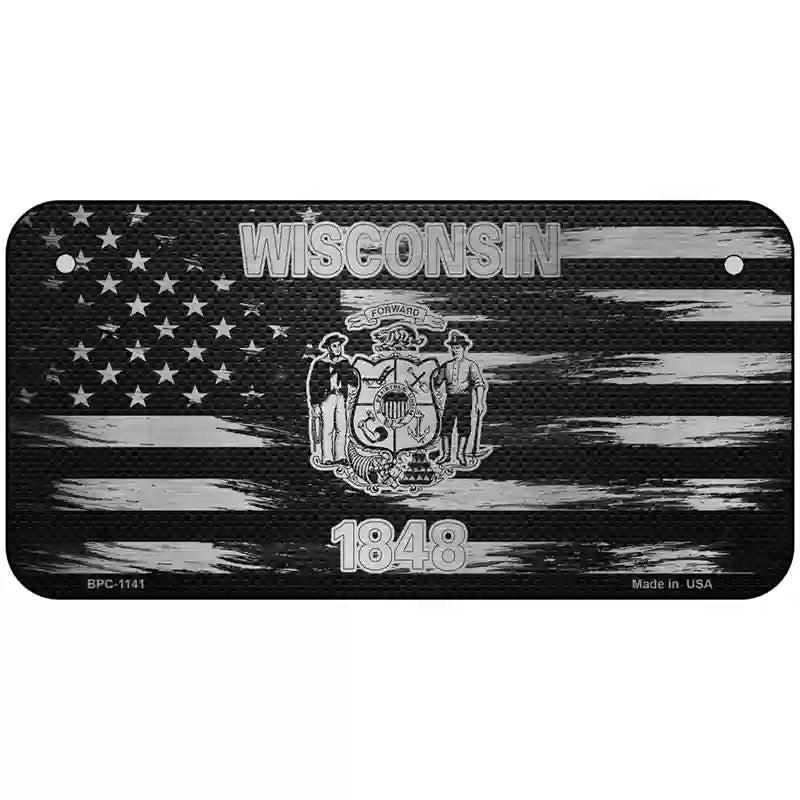 Wisconsin Carbon Fiber Novelty Metal License Plate 6" x 3" (BPC)