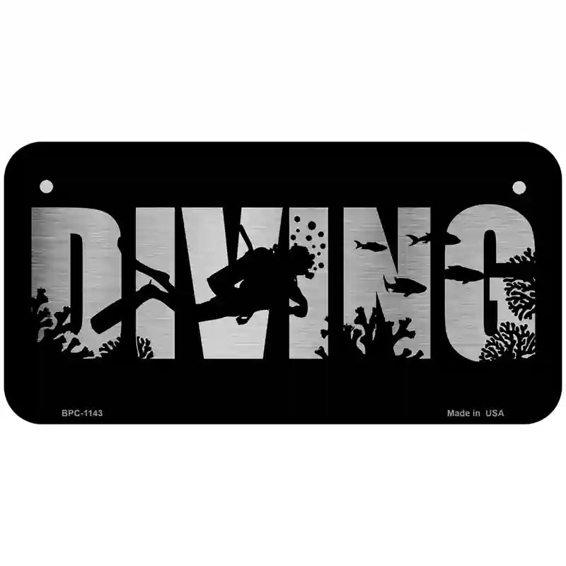 Diving Brushed Chrome Novelty Metal License Plate 6" x 3" (BPC)