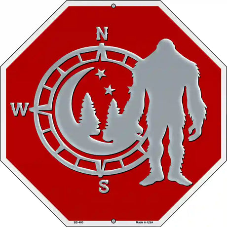 Bigfoot Compass East Red Novelty Metal Octagon Sign