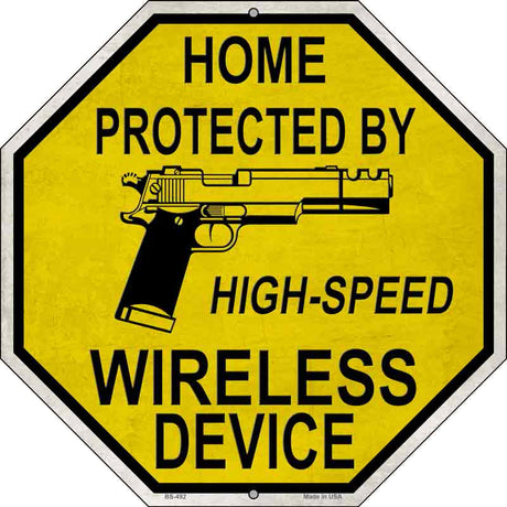 Protected By High Speed Wireless Device Gun Wholesale Novelty Metal Octagon Sign