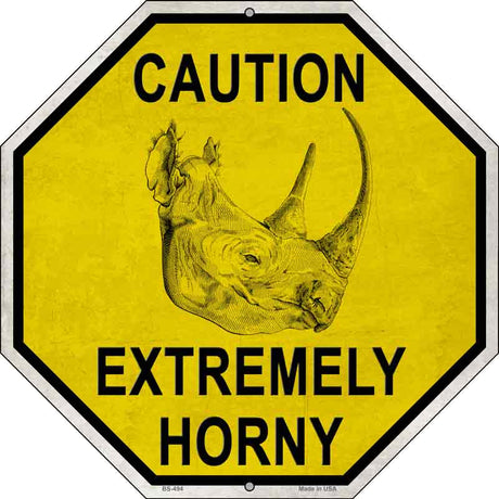 Caution Extremely Horny Rhino Wholesale Novelty Metal Octagon Sign