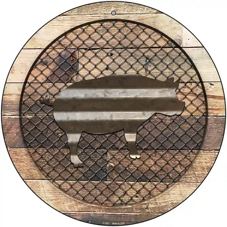 Corrugated Pig on Wood Novelty Metal Circular Sign 12" (C)