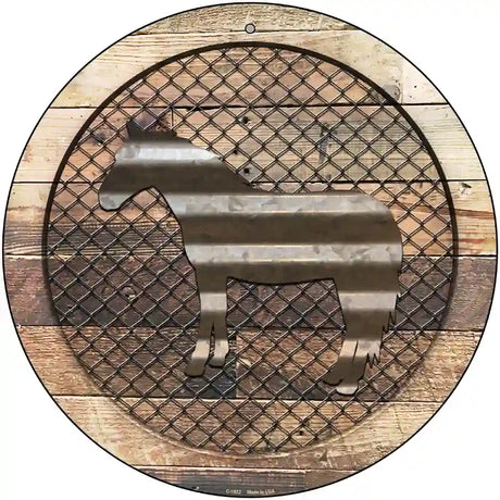 Corrugated Horse on Wood Novelty Metal Circular Sign 12" (C)