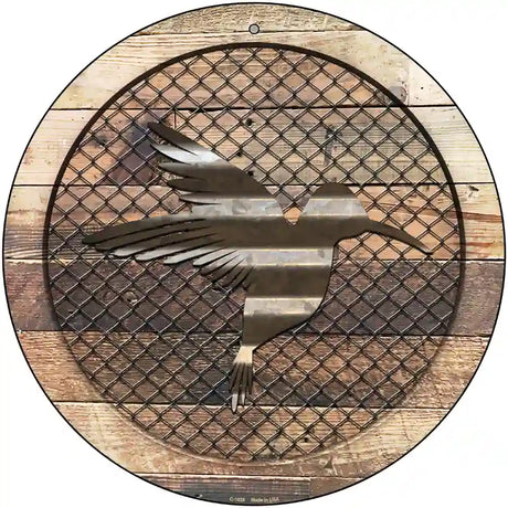 Corrugated Hummingbird on Wood Novelty Metal Circular Sign 12" (C)