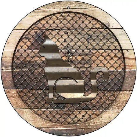 Corrugated Cat on Wood Novelty Metal Circular Sign 12" (C)