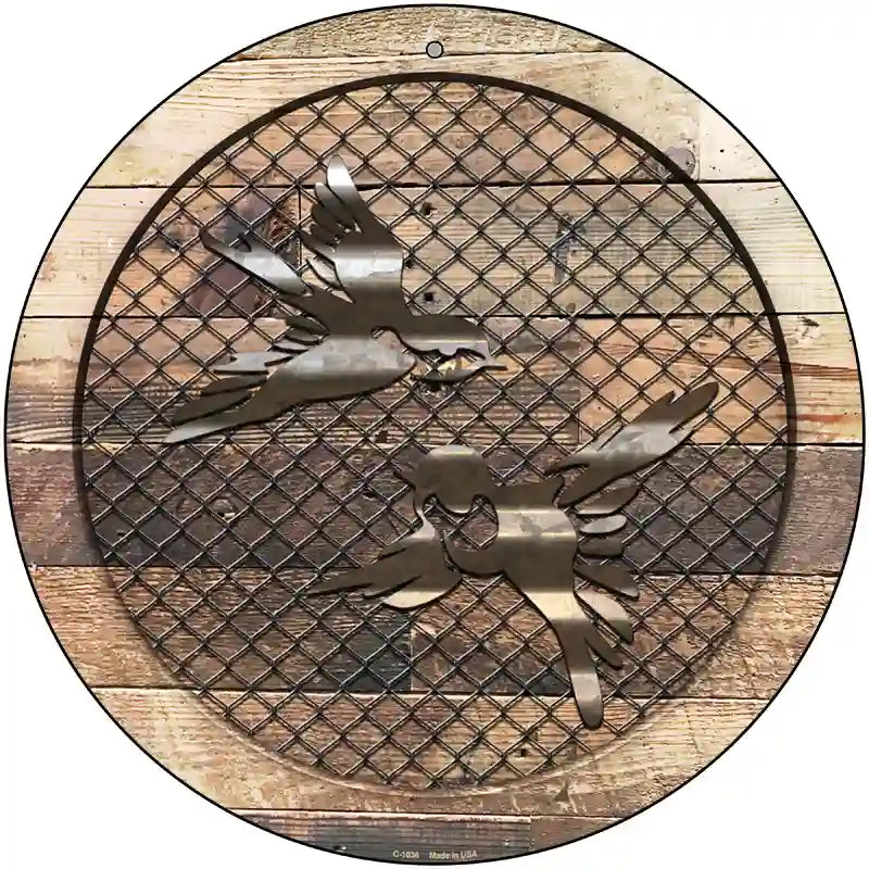 Corrugated Little Birds on Wood Novelty Metal Circular Sign 12" (C)