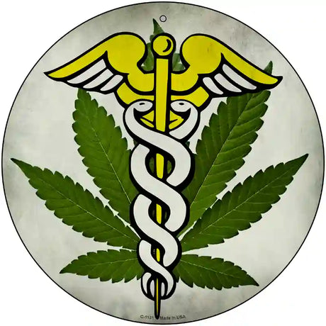 Cannabis Caduceus Novelty Metal Circular Sign 12" (C)