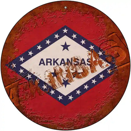 Arkansas Rusty Stamped Novelty Metal Circular Sign 12" (C)