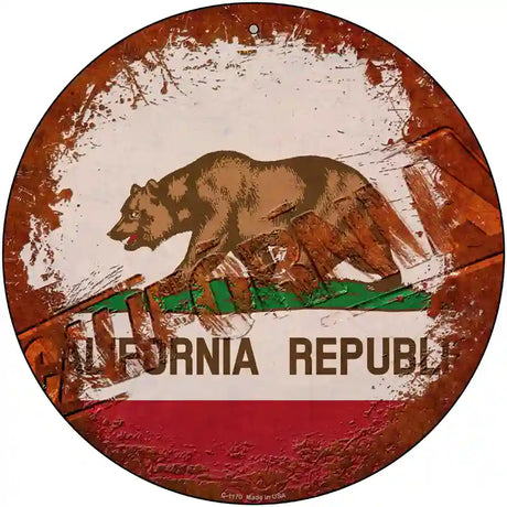 California Rusty Stamped Novelty Metal Circular Sign 12" (C)