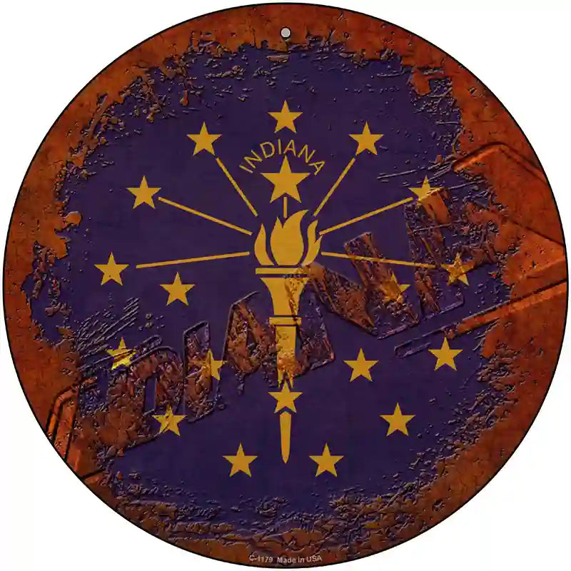 Indiana Rusty Stamped Novelty Metal Circular Sign 12" (C)