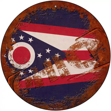 Ohio Rusty Stamped Novelty Metal Circular Sign 12" (C)