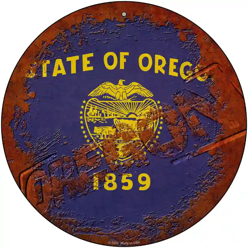 Oregon Rusty Stamped Novelty Metal Circular Sign 12" (C)