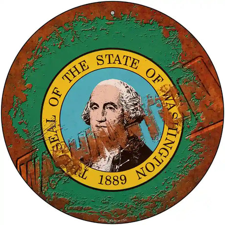 Washington Rusty Stamped Novelty Metal Circular Sign 12" (C)