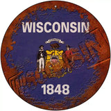 Wisconsin Rusty Stamped Novelty Metal Circular Sign 12" (C)