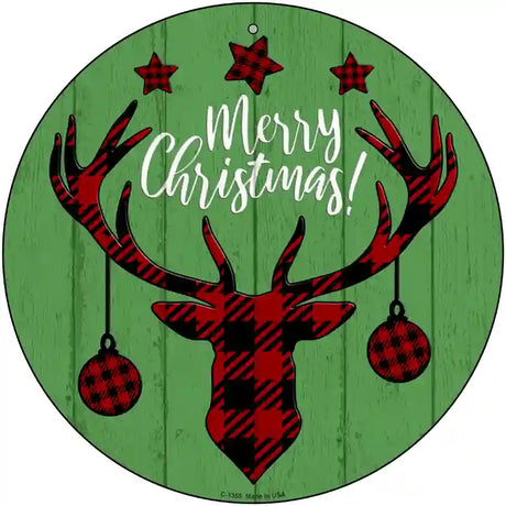 Merry Christmas Reindeer Novelty Metal Circular Sign 12" (C)