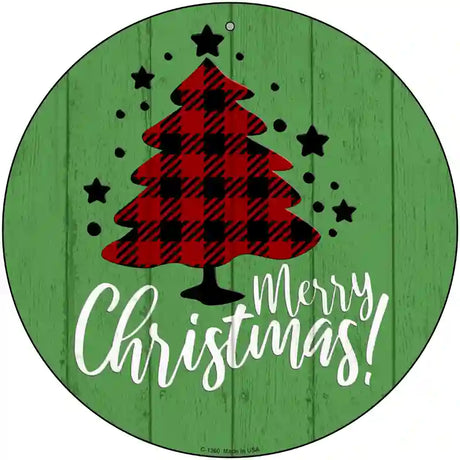 Merry Christmas With Tree Novelty Metal Circular Sign 12" (C)