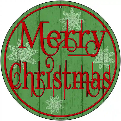 Merry Christmas Green Novelty Metal Circular Sign 12" (C)