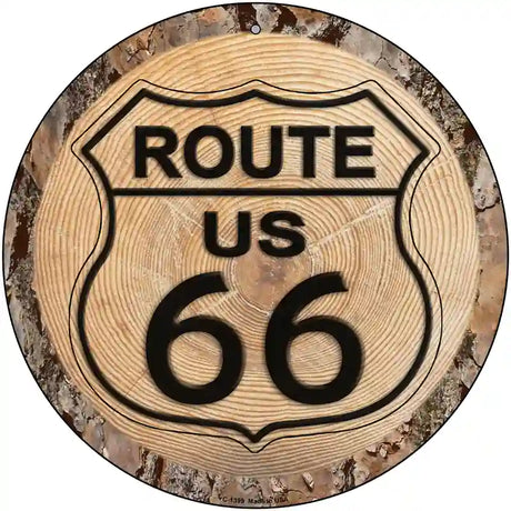 US Route 66 Wood Novelty Metal Circular Sign 12" (C)