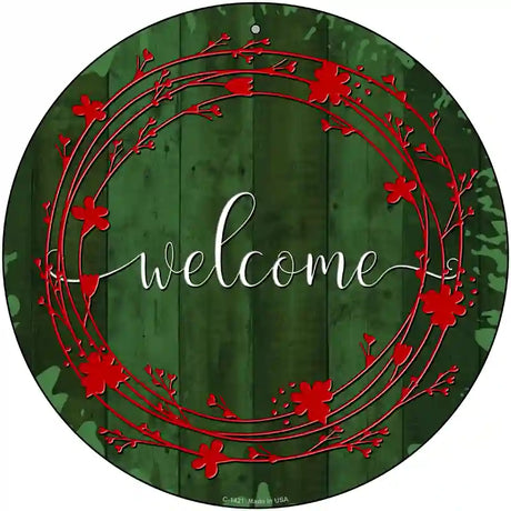 Welcome Wreath Novelty Metal Circular Sign 12" (C)