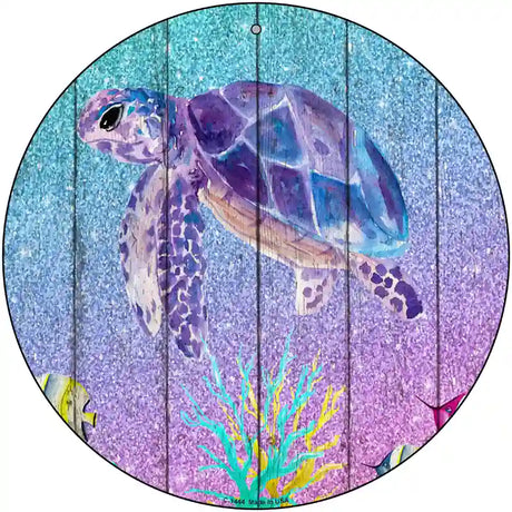 Colorful Sea Turtle Novelty Metal Circular Sign 12" (C)