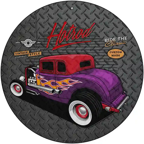 Purple Flame Hotrod Novelty Metal Circular Sign 12" (C)