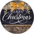 Merry Christmas Yellow Bow Novelty Metal Circle Sign 12" (C)